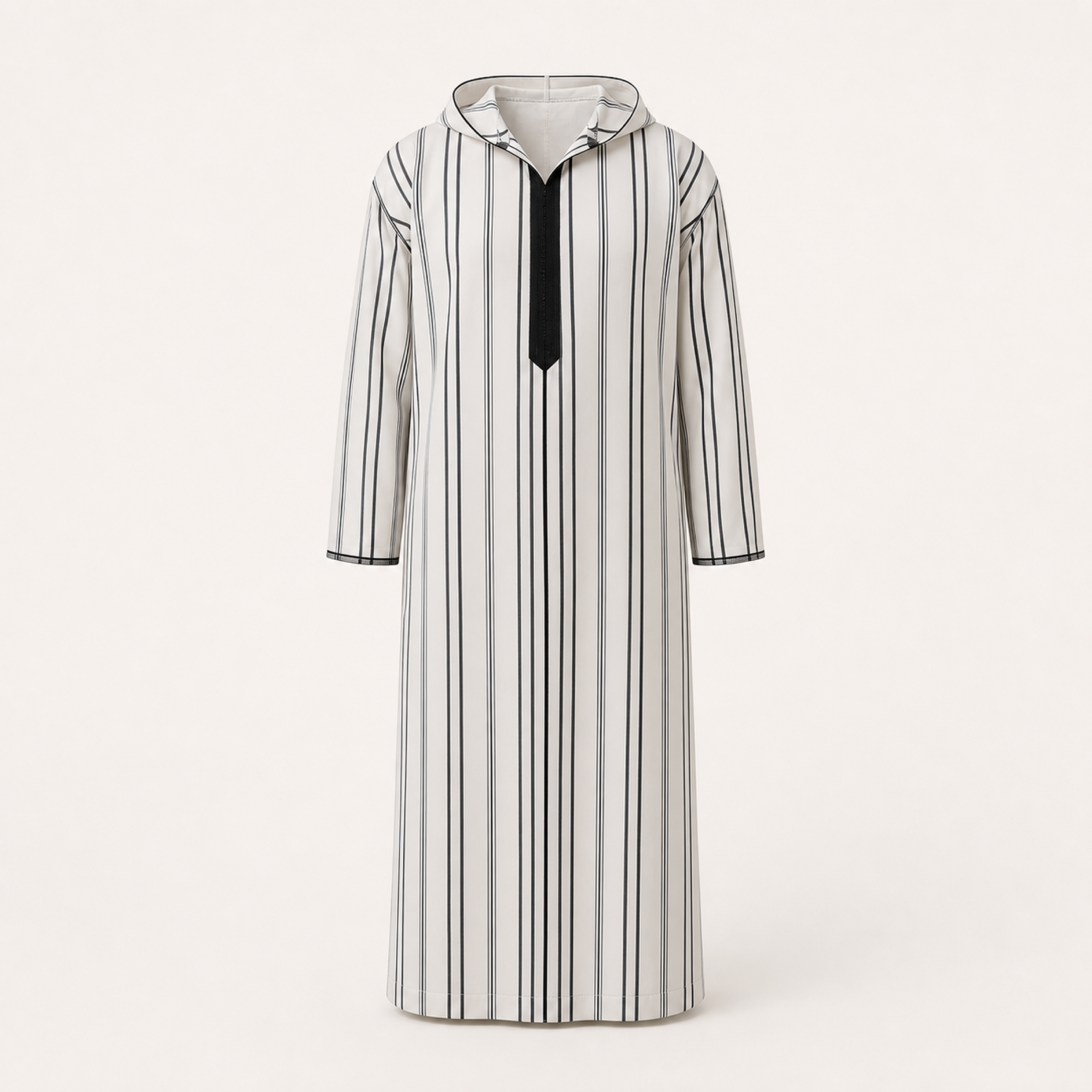 Casablanca Black Striped Hooded Thobe — House Hamlouchi