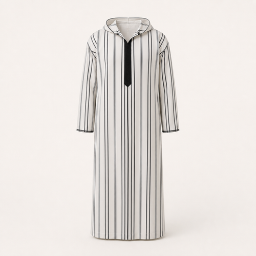 Casablanca Black Striped Hooded Thobe — House Hamlouchi