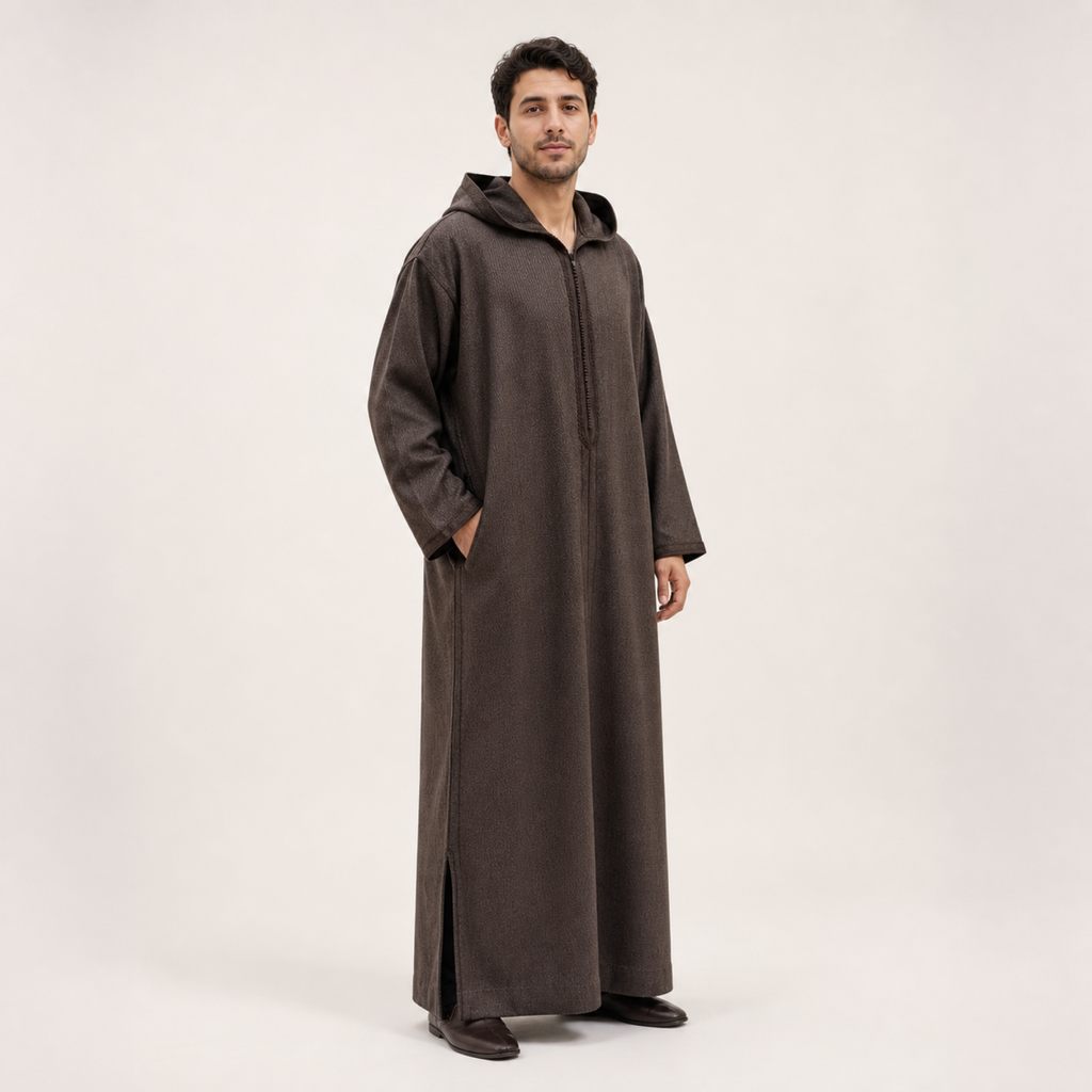 Atlas Olive Hooded Thobe on model — House Hamlouchi