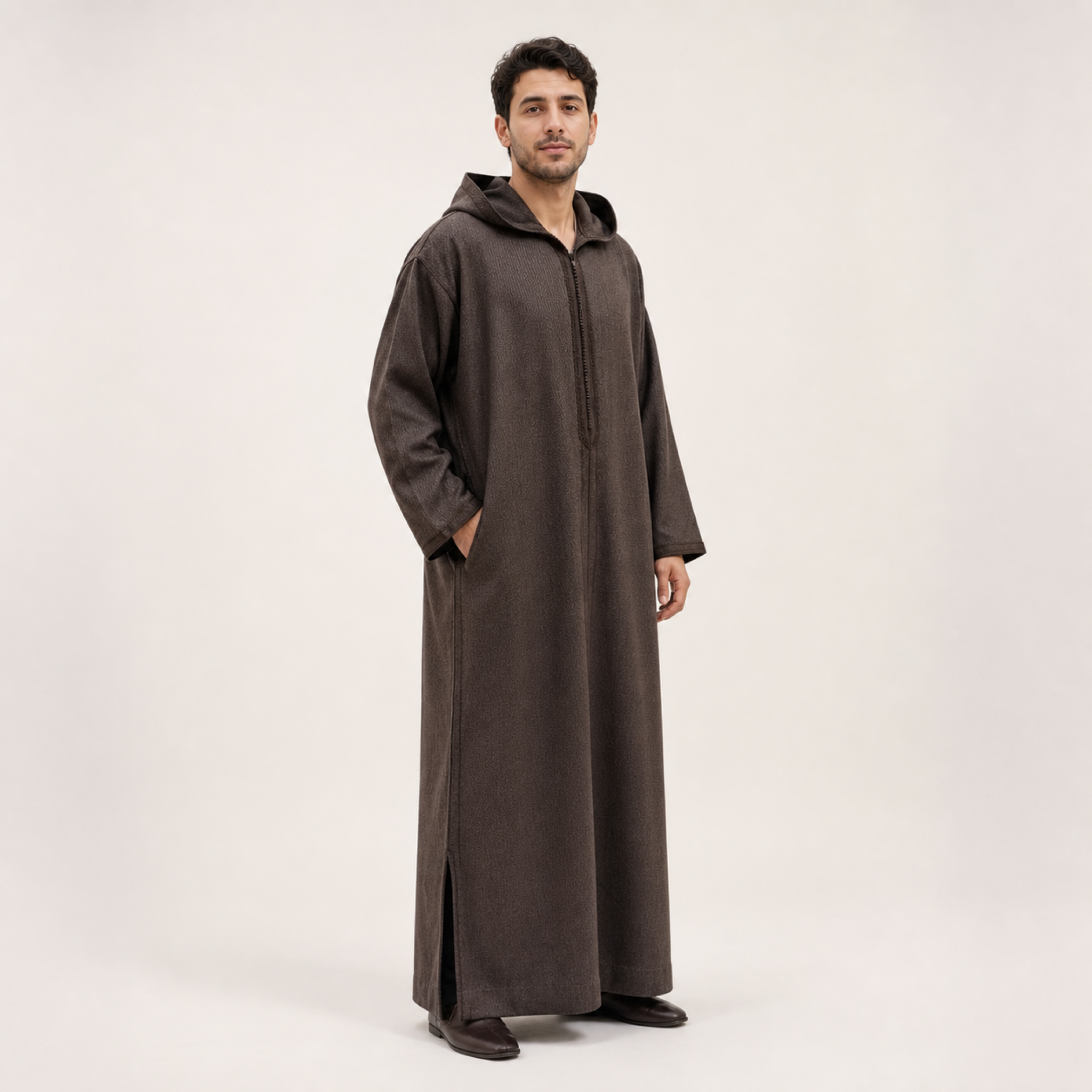 Atlas Olive Hooded Thobe on model — House Hamlouchi