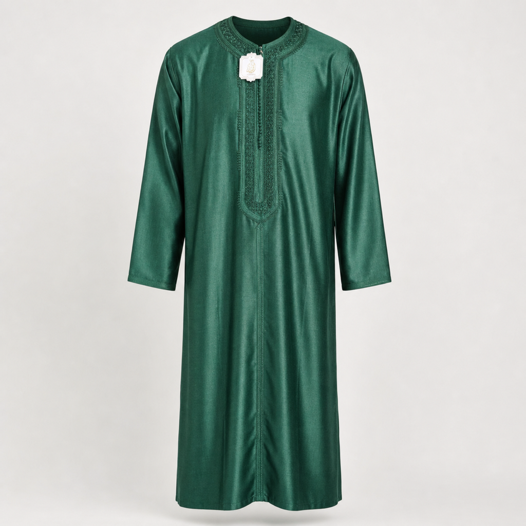 Emerald Embroidered Moroccan Thobe — House Hamlouchi