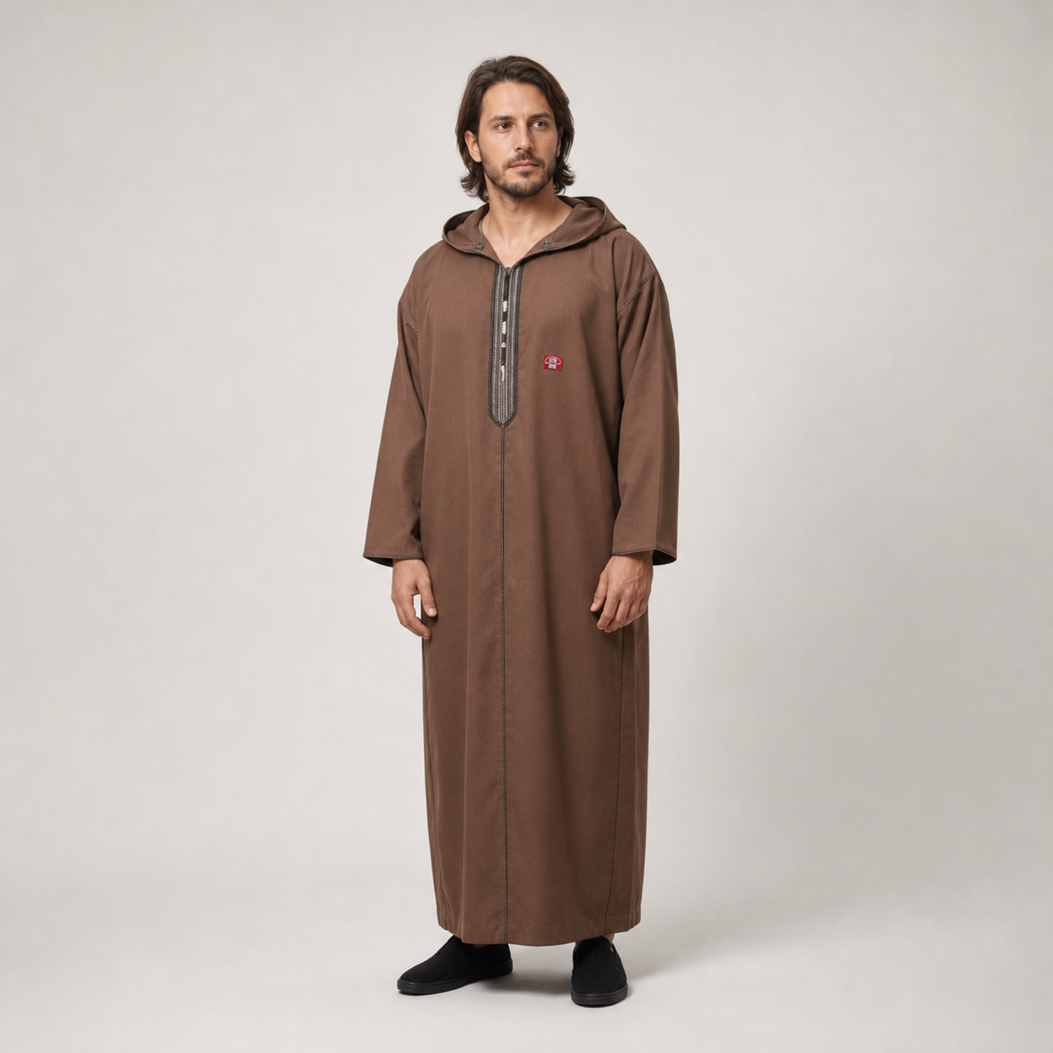 Tetouan Tan Hooded Thobe on model — House Hamlouchi
