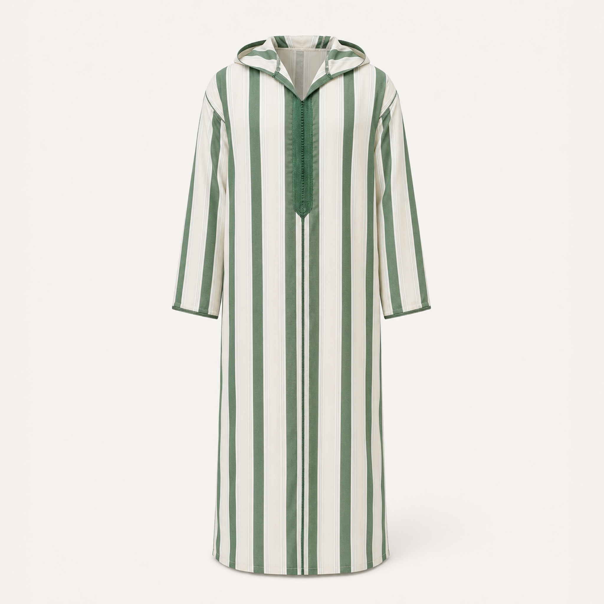 Fès Green Striped Hooded Thobe — House Hamlouchi