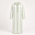 Chefchaouen Sage Striped Hooded Thobe — House Hamlouchi