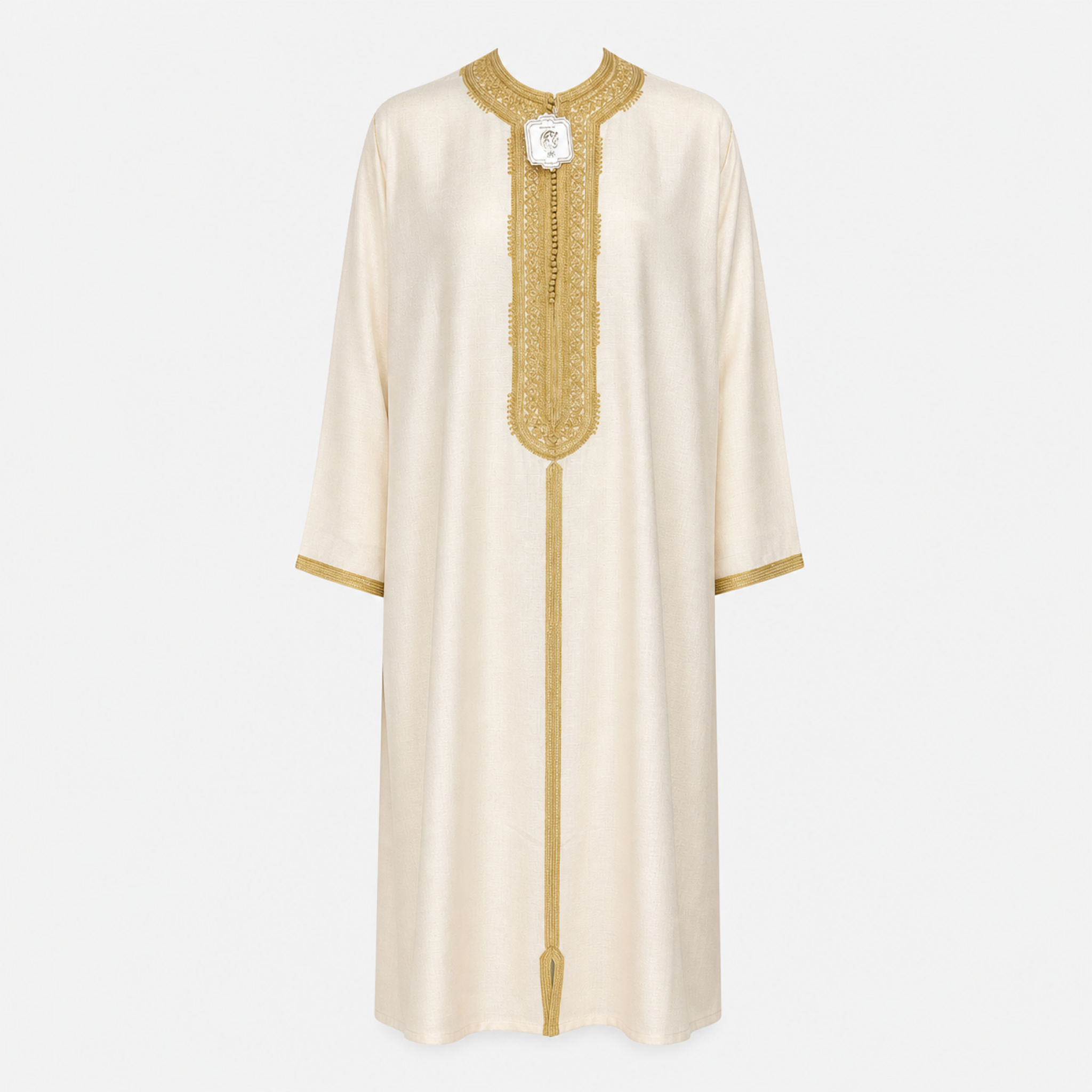 Ivory & Gold Embroidered Moroccan Thobe — House Hamlouchi