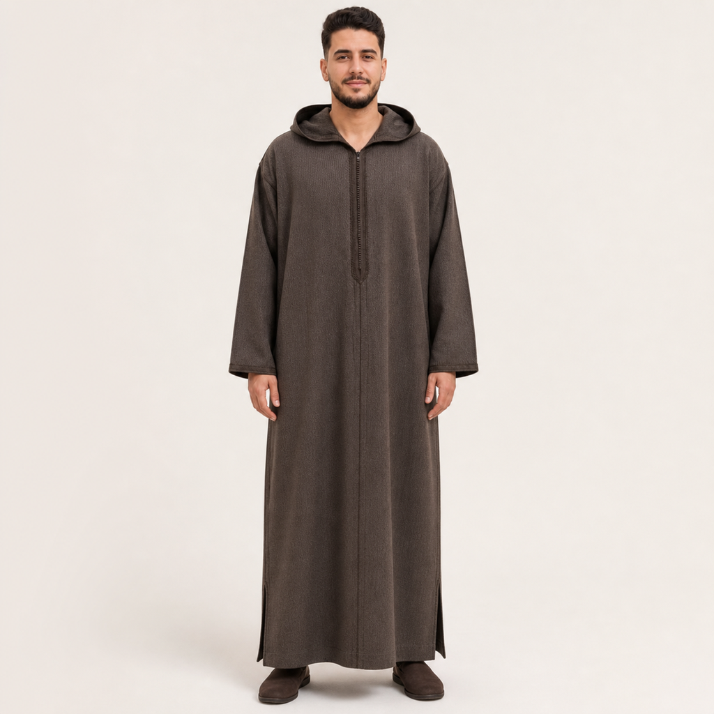 Atlas Olive Hooded Thobe on model — House Hamlouchi