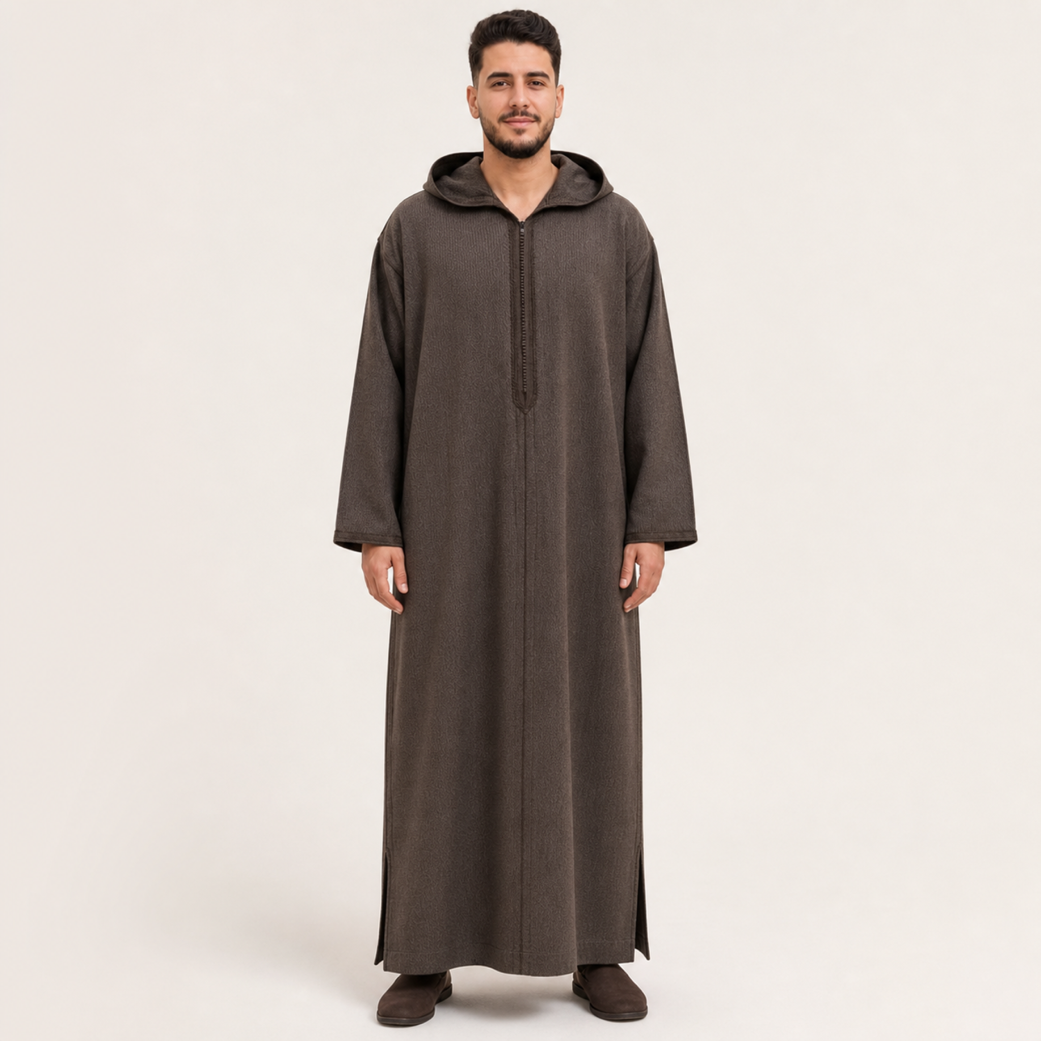 Atlas Olive Hooded Thobe on model — House Hamlouchi
