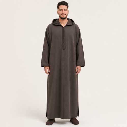 Atlas Olive Hooded Thobe on model — House Hamlouchi
