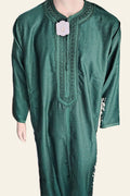 Emerald green embroidered Moroccan thobe on a clean background