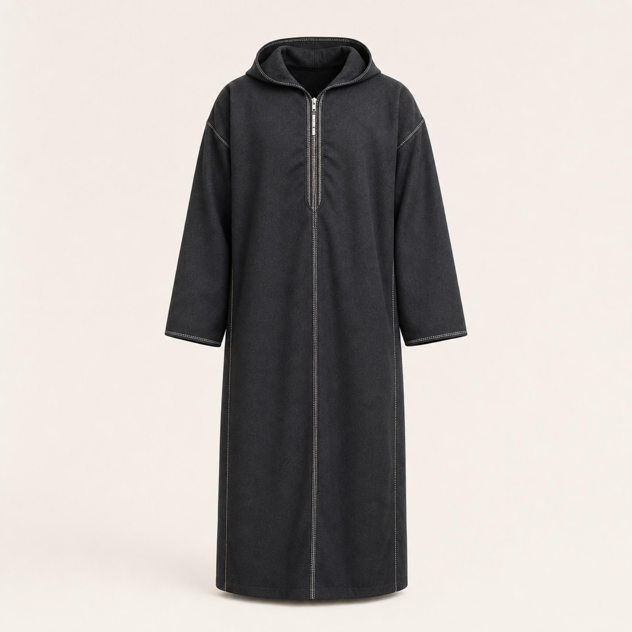 Marrakech Charcoal Hooded Thobe — House Hamlouchi