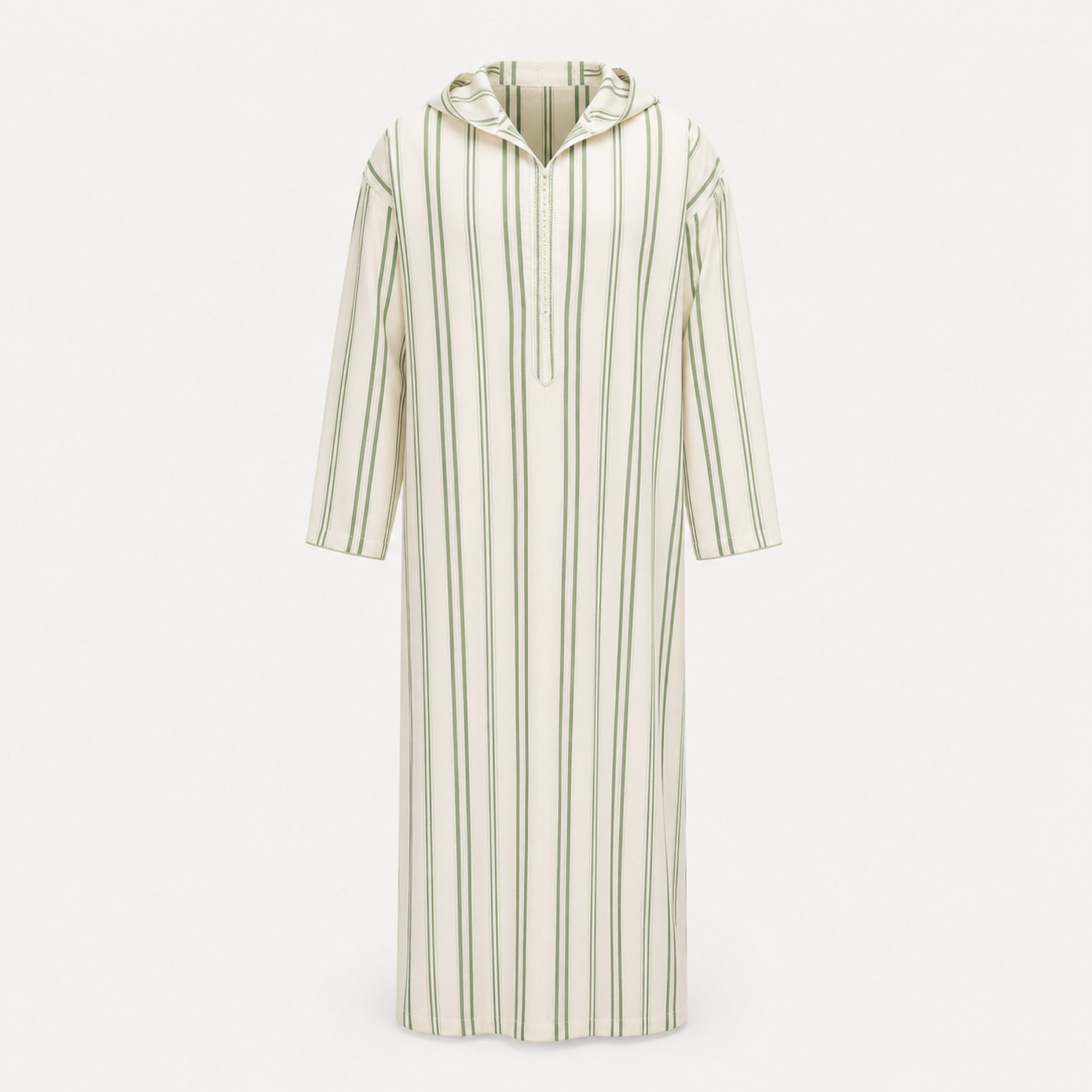 Tangier Ivory Striped Hooded Thobe — House Hamlouchi